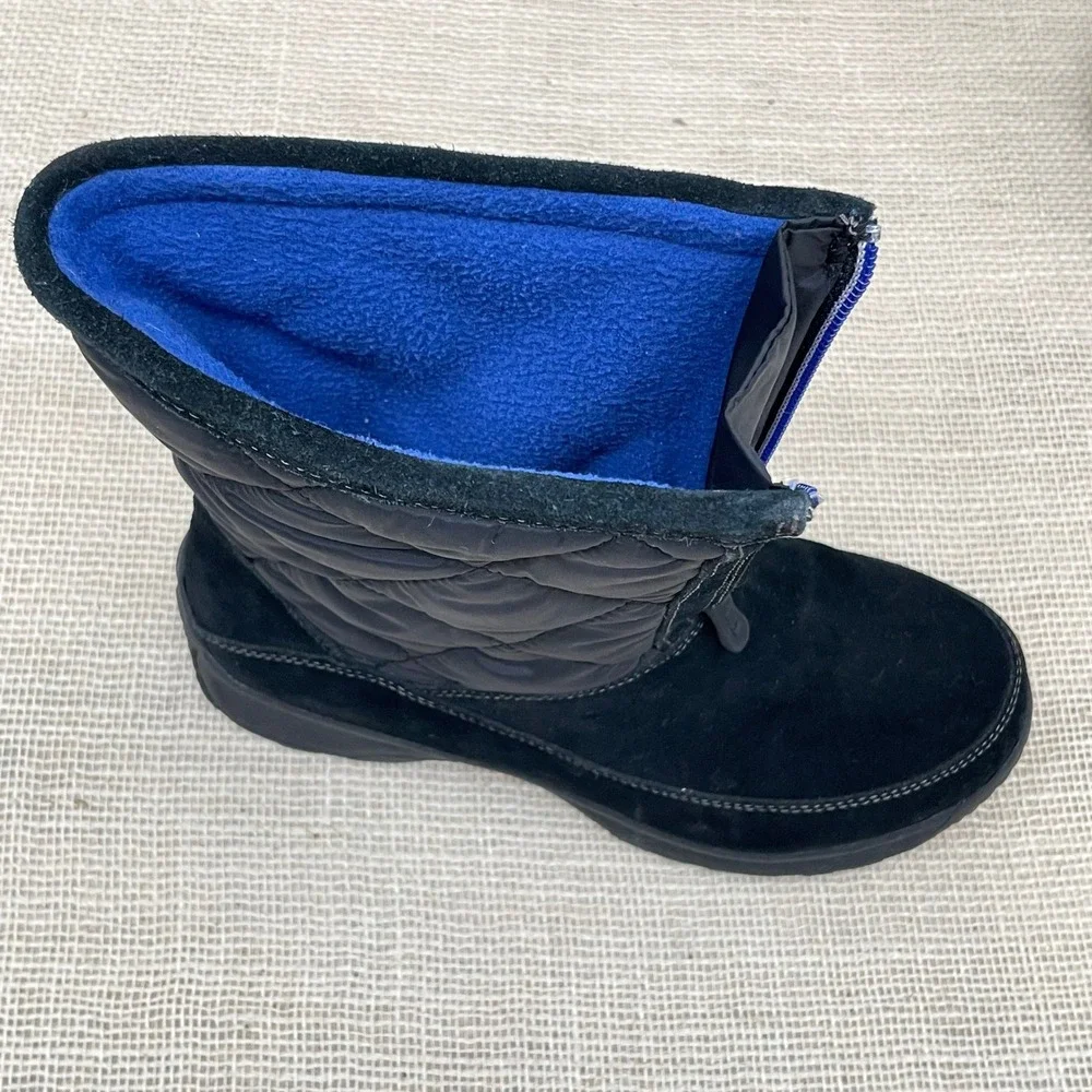 Lands' End Womens Black Suede Quilted Front Zip Winter Snow Boots‎ 7B 176848
